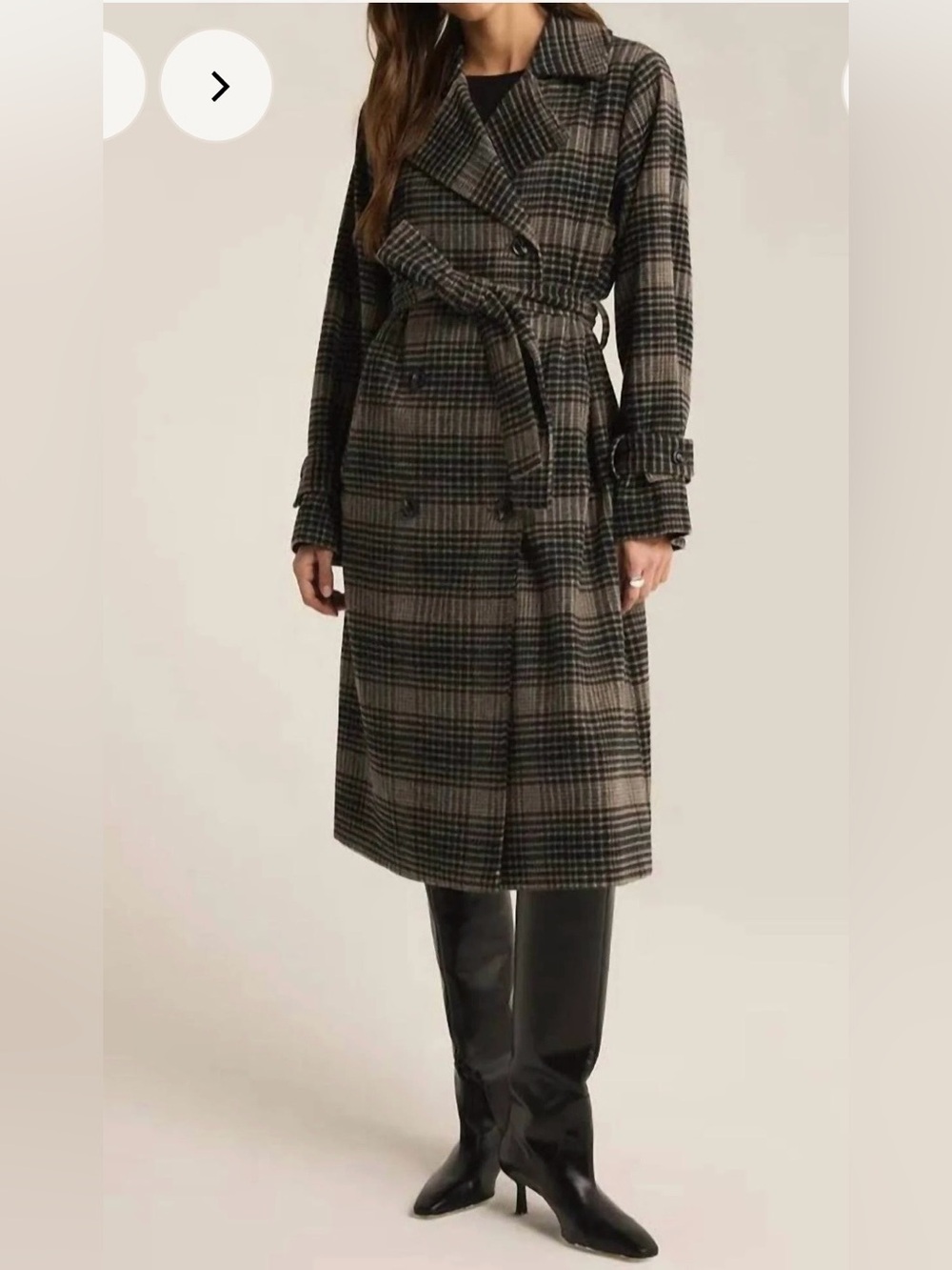 Z Supply Plaid Belted Long Trench Coat Jacket Brown Black Size Small